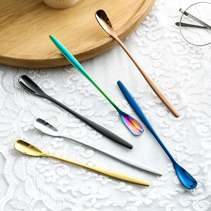 15cm 17cm Square Head Food Spoon Stainless Steel Mug Spoons Coffee Stirring Honey Spoon