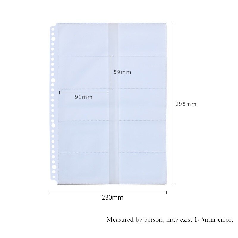 Protectores de hojas transparentes de hojas sueltas A4 grandes, 30 agujeros, dos lados, 20 tarjetas, bolsa de colección de tarjetas de nombre transparente