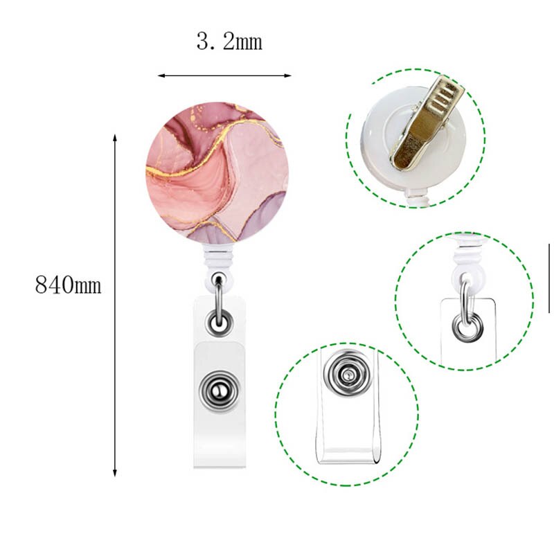 Rood Marmer Verpleegkundige/Arts Badge Reel Badge Houder Clip Intrekbare Id Badge Houder Met 360 Roterende Alligator Clip
