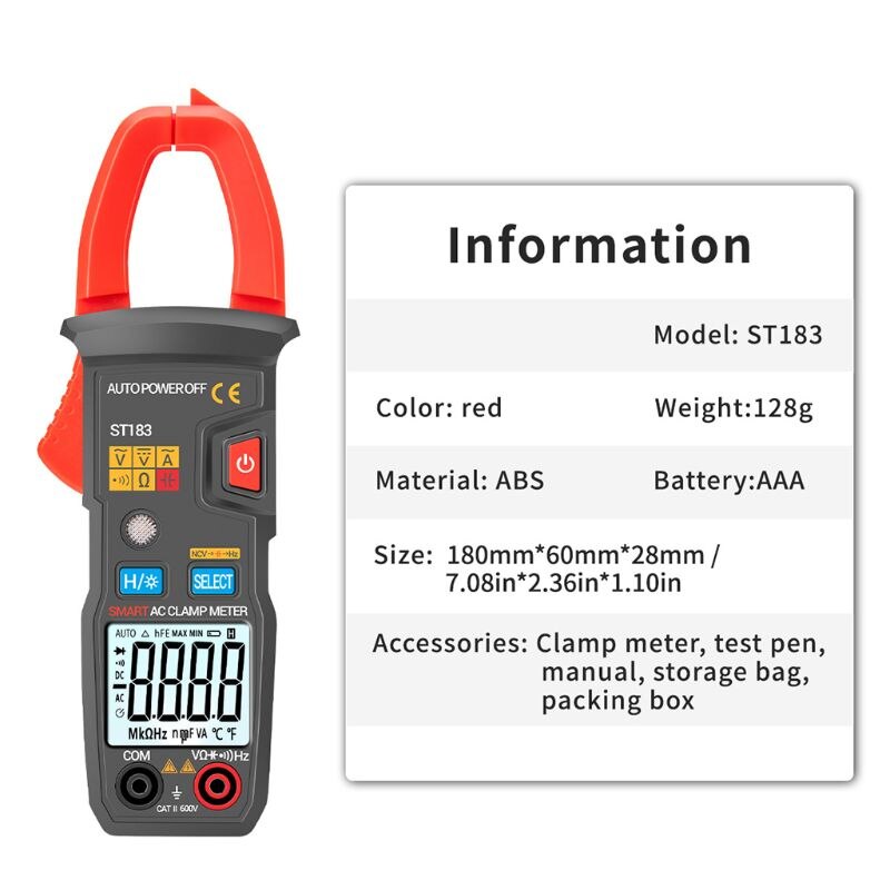Dc/ac digital klämmätare  st181 6000 räkningar multimeter amperemeter strömspänningstestare bil amp hz kapacitans ncv ohm test