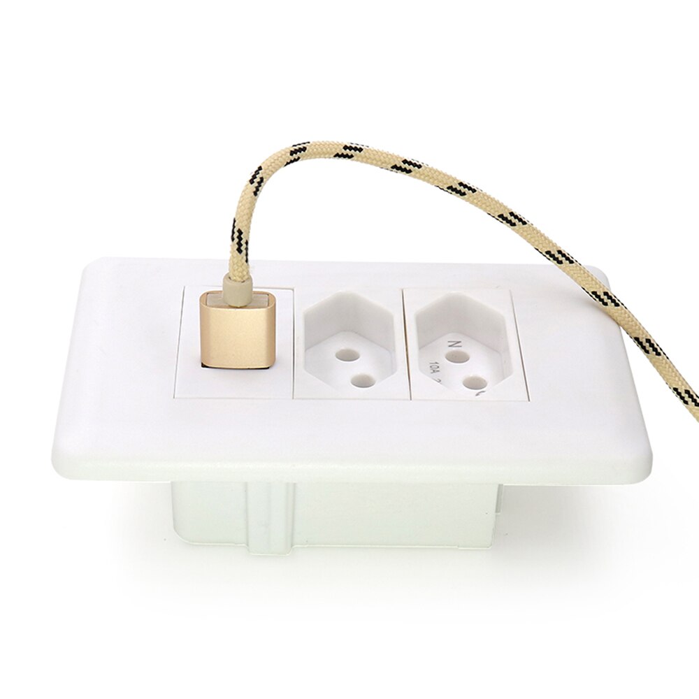 Brazil Wall Socket with Dual USB Electric 3Pin Plug Double Outlet 10A Plate Power Charger 2 Gang for South American Africa India