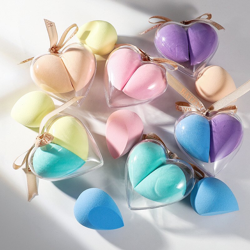 Esponjilla cosmética con caja en forma de corazón, 2 uds., esponja en forma de gota de agua para maquillaje, de colores múltiples esponjilla, cepillo para maquillaje esponja cosmética