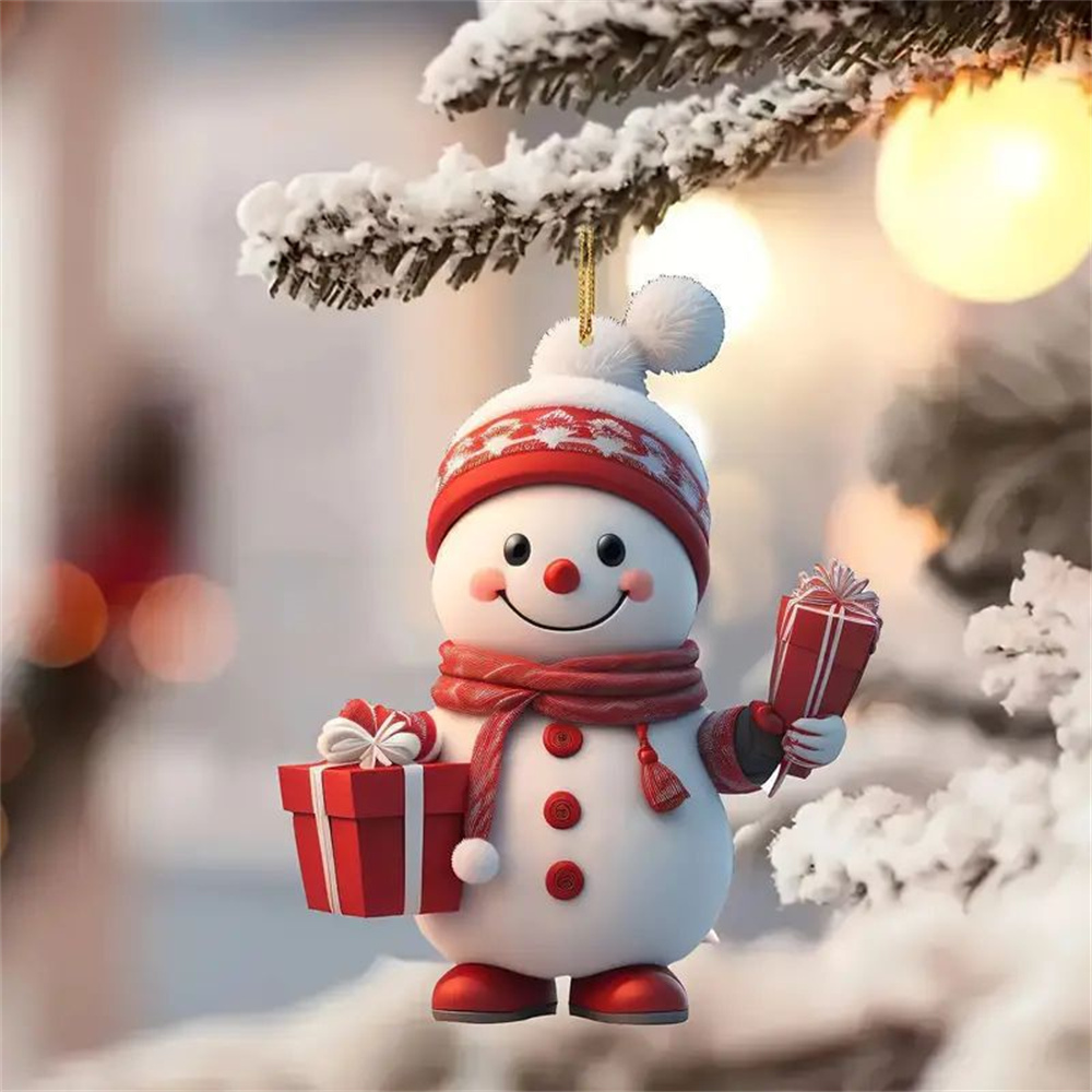 Juleanheng ornament tegneserie snømann med eske bil hengende hjem juletre anheng hjem utendørs juledekorasjon