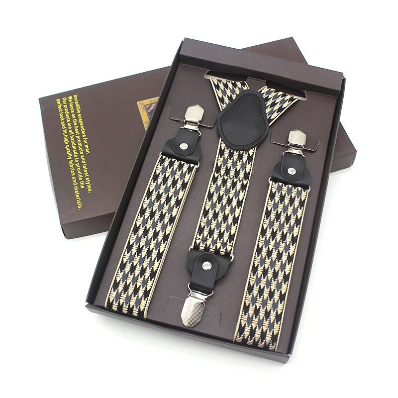 Tirantes de 3 Clips para hombre, tirantes para , boda, Vintage, pantalones, Suspensorio, 120cm: CHAMPAGNE WITH BOX