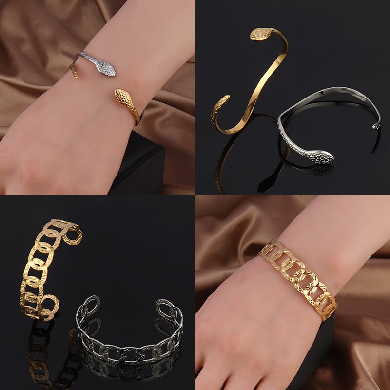 Women Stainless Steel Bracelets For Women Geometric Snake Bangle Bracelet Cuban Open Cuff Bracelet Punk Bracelet Jewelry