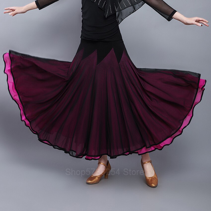 Voksen sceneoptræden flamenco nederdel kvinder piger spansk sigøjner gade mavedans kostume to-lags chiffon storvinget fluekjole: Farve 2 / Xl