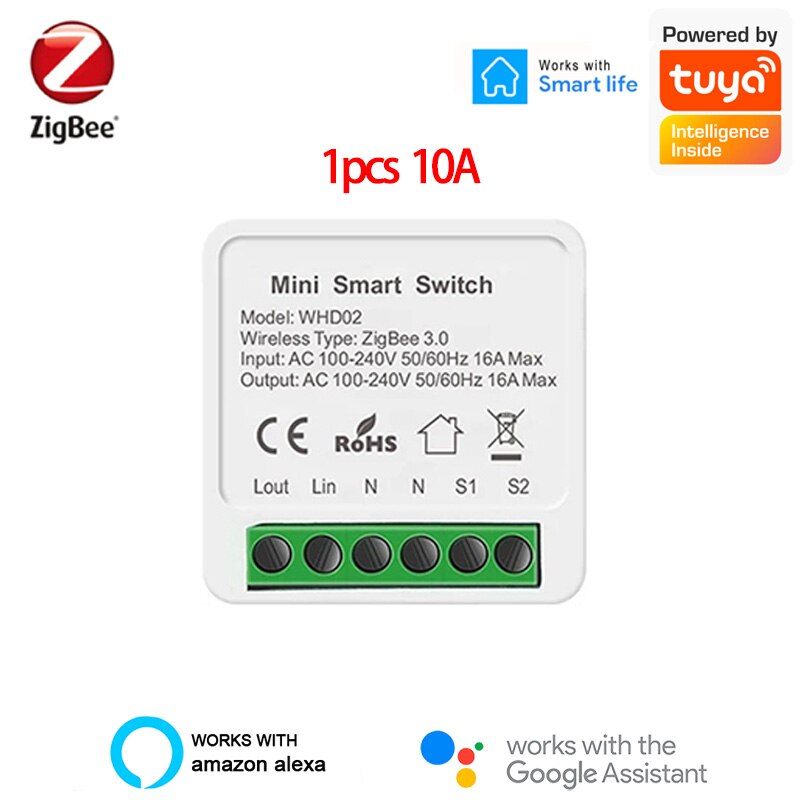 Tuya Zigbee 16A Mini Smart Wifi Switch 2 Way Control, Smart Home Automation Module, Work with Alexa Google Home SmartLife App: 10A 1pcs