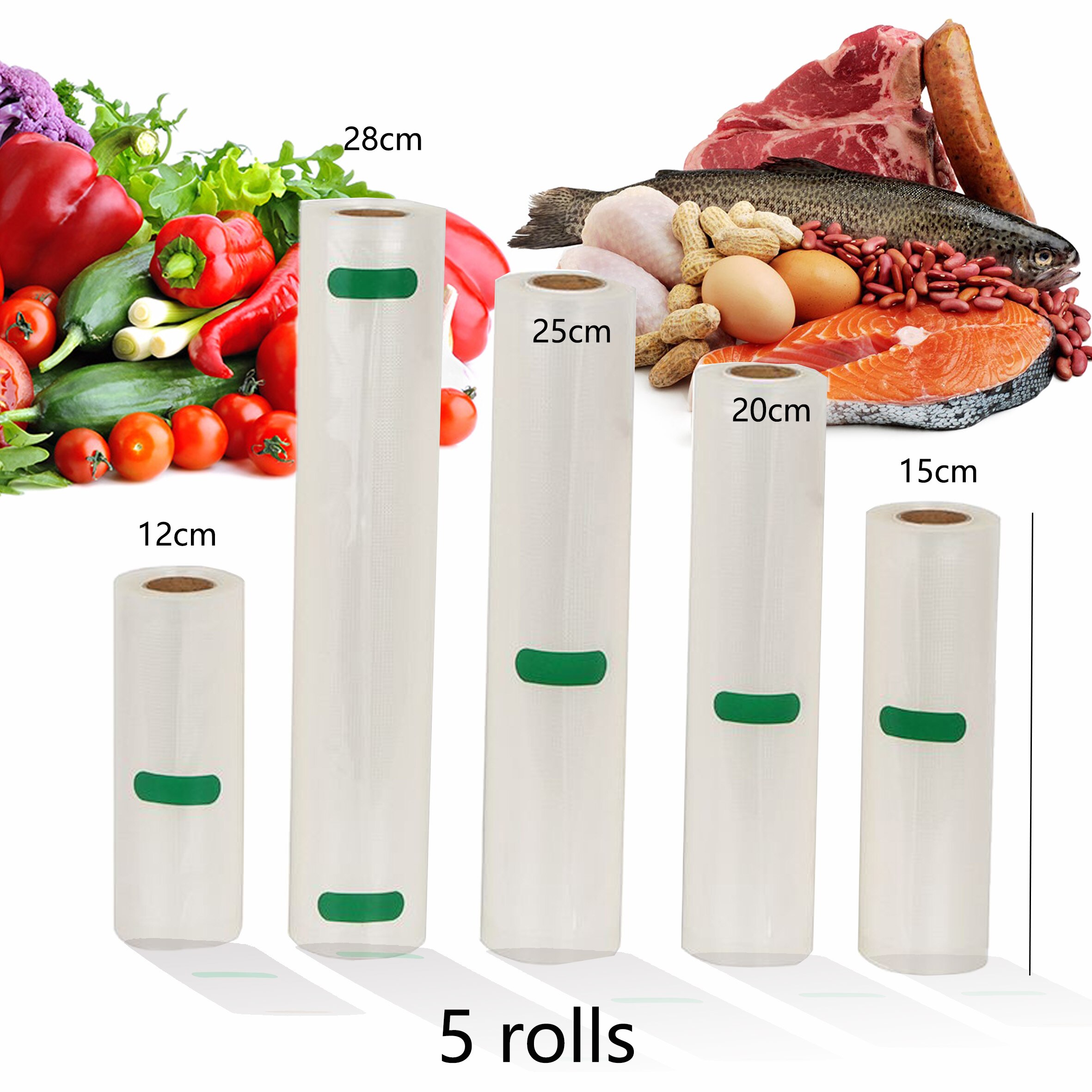 Huishouden Keuken Voedsel Vacuüm Zak Voor Vacuumsealer Opslag Zakken Voor Voedsel Verse Houden 12 + 15 + 20 + 25 + 28 Cm * 500 Cm 5 Rolls/Lot