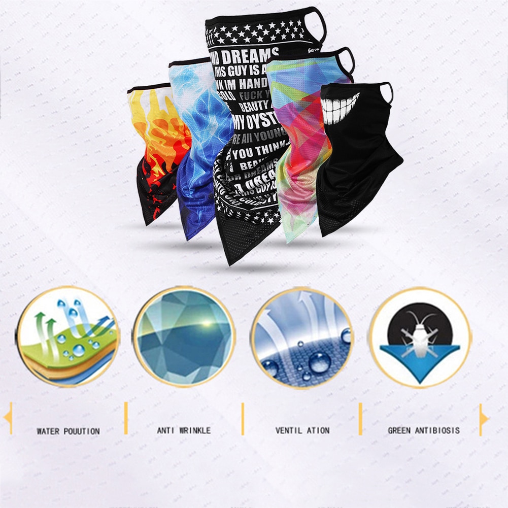 Spandex Flame Teeth Print Breathable Dust Proof Anti UV Face Cover Bandana Neck Gaiter