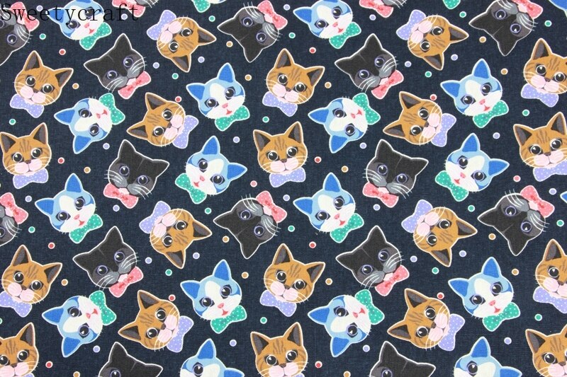 Tela gruesa de algodón de 110x45cm de yarda, Tela con estampado de lazo de gato Animal, bolsa de costura hecha a mano, Material de mosaico, accesorios para el hogar, textil