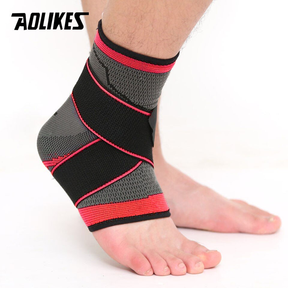 AOLIKES 1PCS 3D Weaving Elastic Nylon Strap Ankle Support Brace Badminton Basketball Football Taekwondo Fitness Heel Protector: Red / L