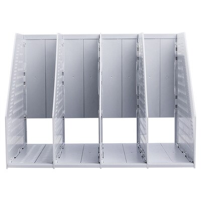 4 Grid Plastic Gray Folder storage box vertical Book Organiser bookshelf office supplies Books File Basket Desktop Stand Rack: light gray