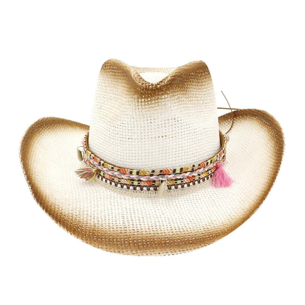 Hawcoar Straw Cowboy HAT Outback Western Mens Womens Cowboy Old West Hat Sun Hat шляпа Free Ship Z4: White 