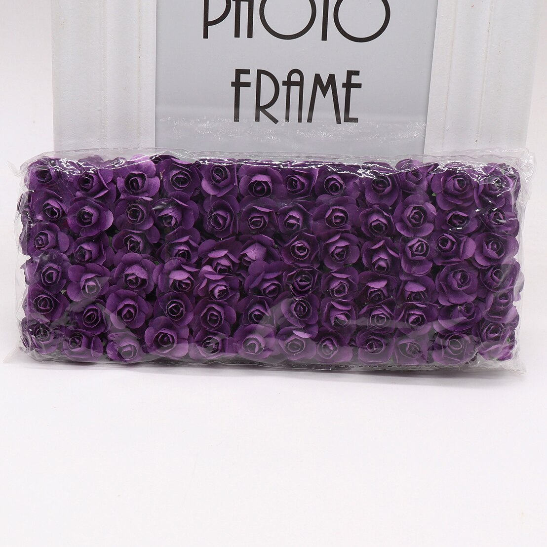 144pcs 1.5cm Mini Artificial Mini Paper Rose Bouquet DIY Wreath Scrapbook Wedding Ornament Artificial Rose Artificial Flower: dark purple