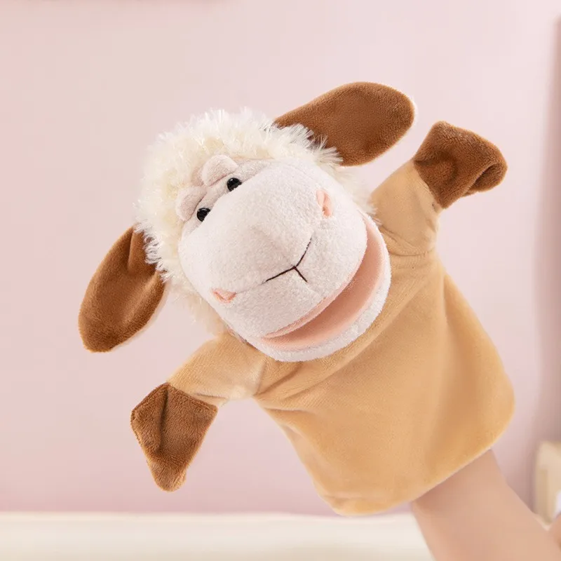 Burattini da dito a mano Giocattolo di peluche di cartone animato Fornitura per feste Raccolta di famiglia Giocattolo preferito leone Pecora Anatra Giraffa Regali per bambini: nero