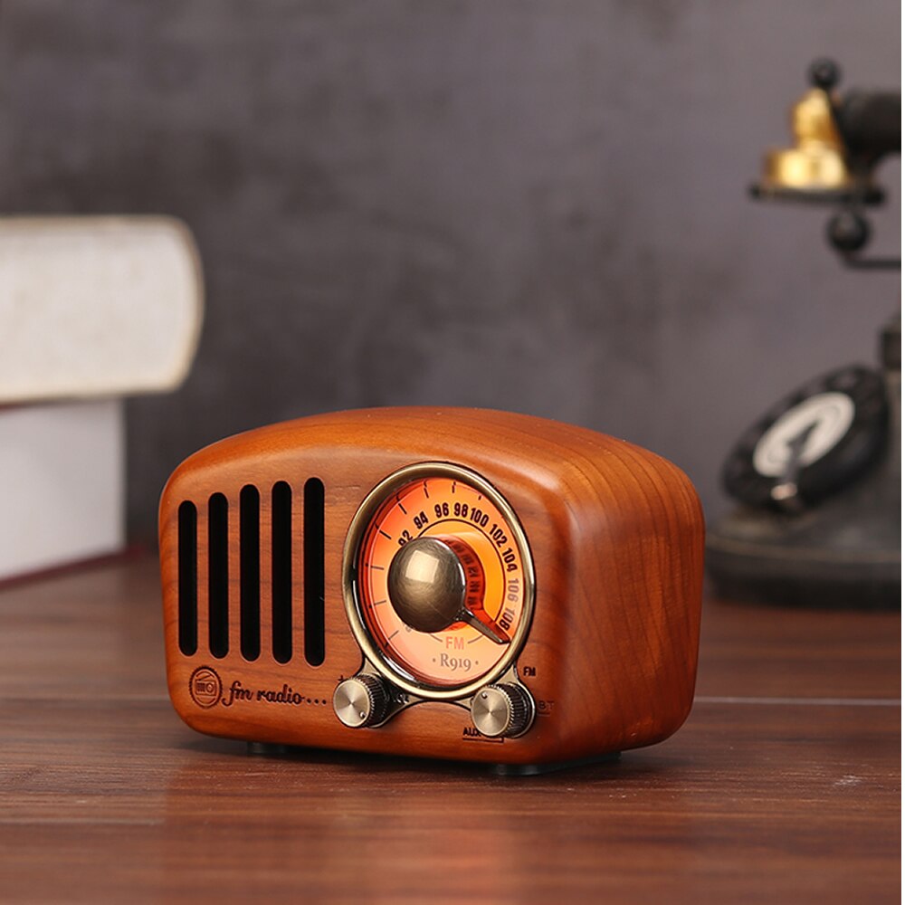 R919 FM Speakers Radio Wood Music Box Portable Crafts Subwoofer Solid For Home Outdoor Mini Wooden Indoor Old Time Player: Wooden TF Card