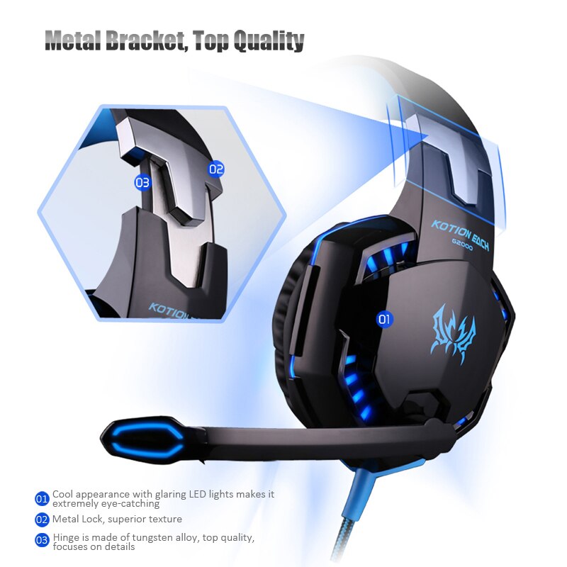 G2000 Oranje Gaming Headset Diepe Bas Stereo Casque Bedrade Hoofdtelefoon Gloeiende Oortelefoon Met Microfoon Voor PS4 Xbox Pc Laptop