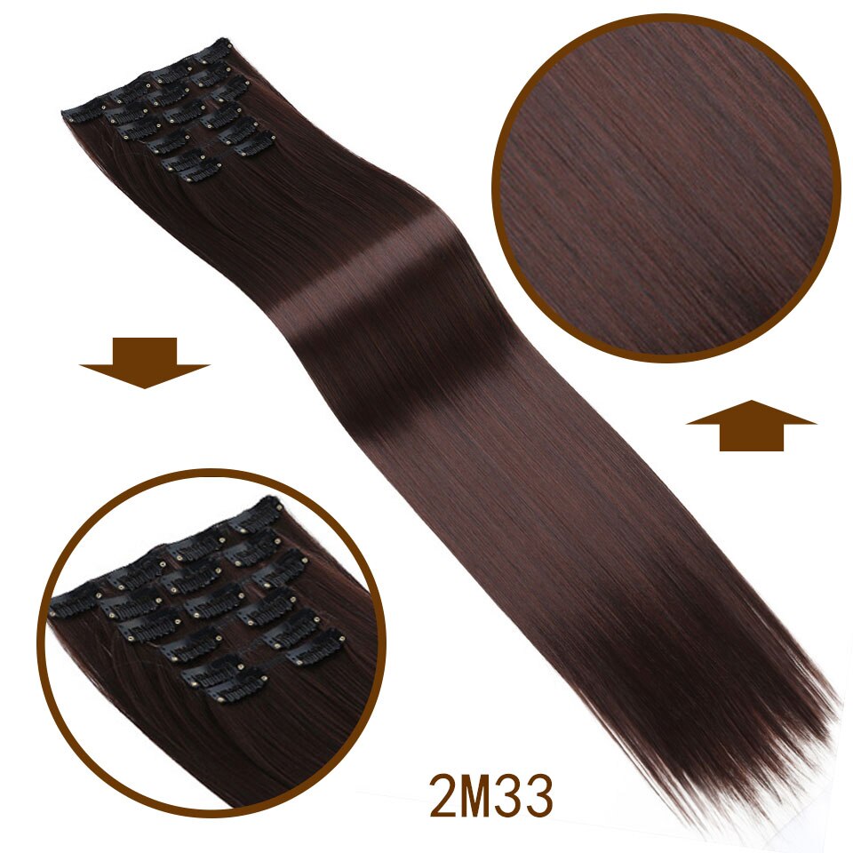 LANLAN 16 clips Lange Gerade Synthetische Haar Extensions Clips in Hohe Temperatur Faser Schwarz Braun Haarteil