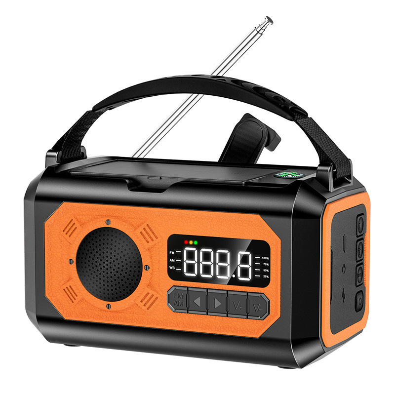 Radio de emergencia portátil AM/FM/NOAA de 12000mAh con 2 paneles solares Radio meteorológica de manivela con linterna para supervivencia al aire libre: Naranja