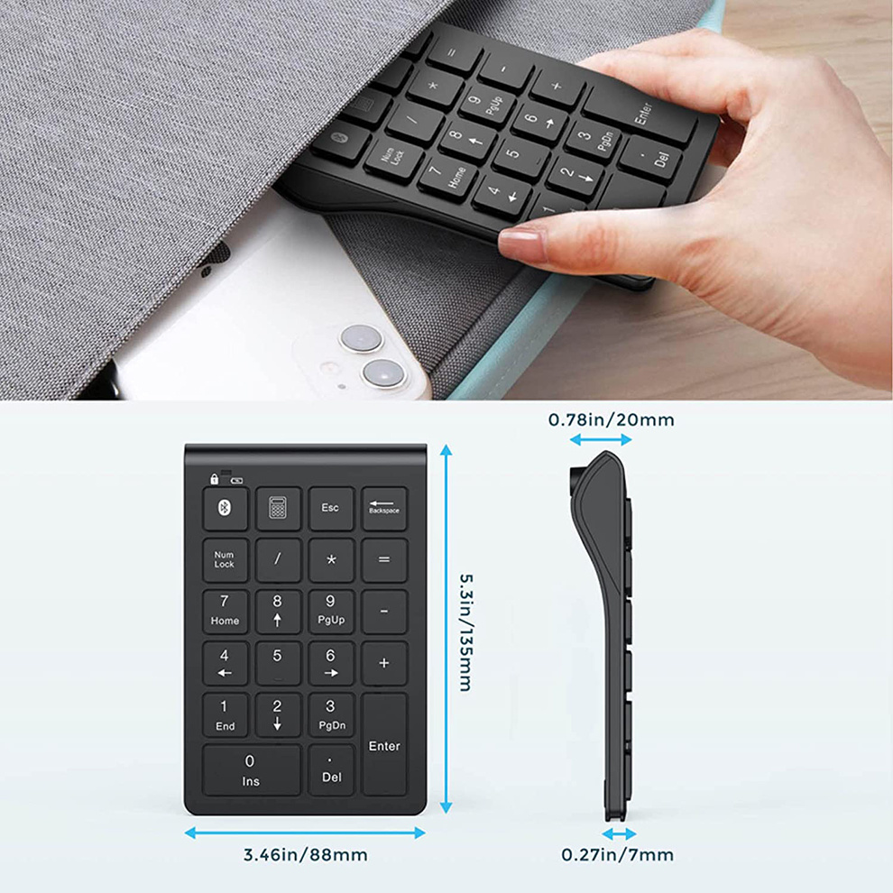 SeenDa Rechargeable Wireless Numeric Keypad Bluetooth Number Pad Slim 22-Keys External Numpad Keyboard Data Entry