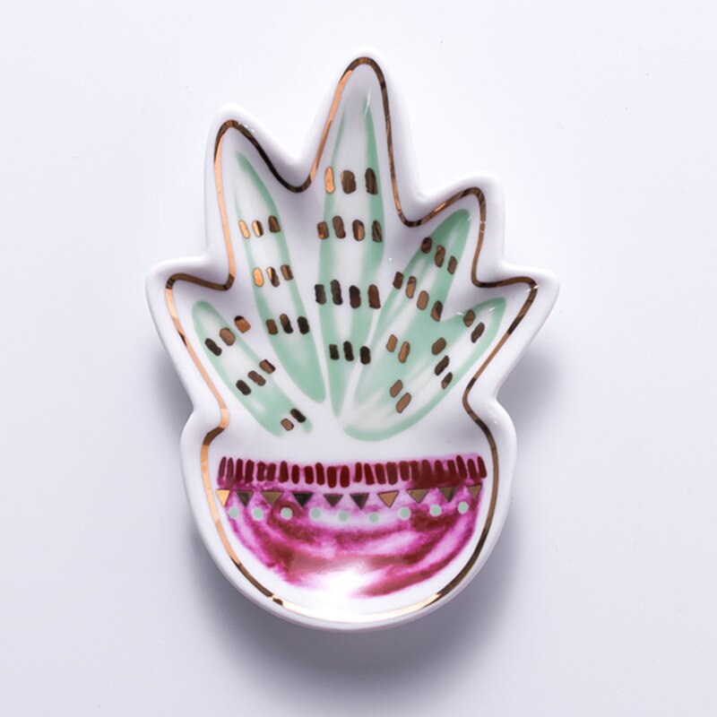 Lille håndmalet flamingo kaktus ananas keramisk sauce smykker fad nydelse plade dekorative smykker opbevaring: 3