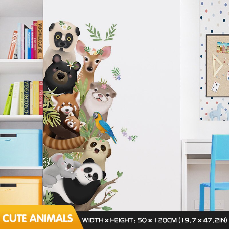 Pegatinas de pared de animales bonitos, pegatina de puerta, decoración de esquina, autoadhesiva, decoración del hogar, habitación de niños, decoración de dormitorio de bebé: Cute animals