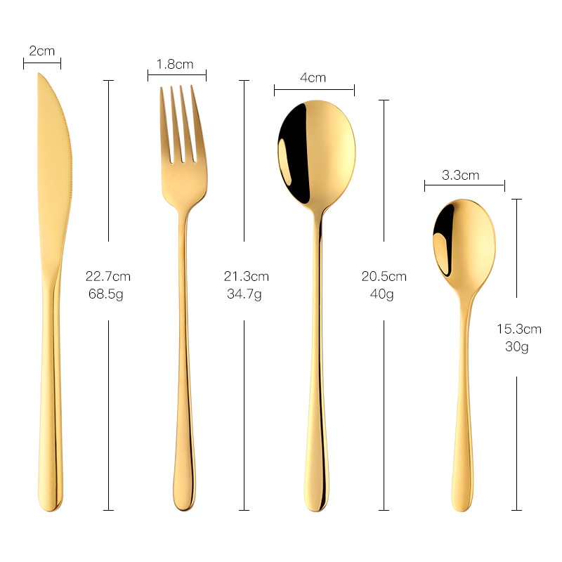 4 Stuks Rvs Koreaanse Bestek Set Bestek Set Goud Voedsel Servies Lepels Vork Messen Draagbare Hotel Home Party Servies