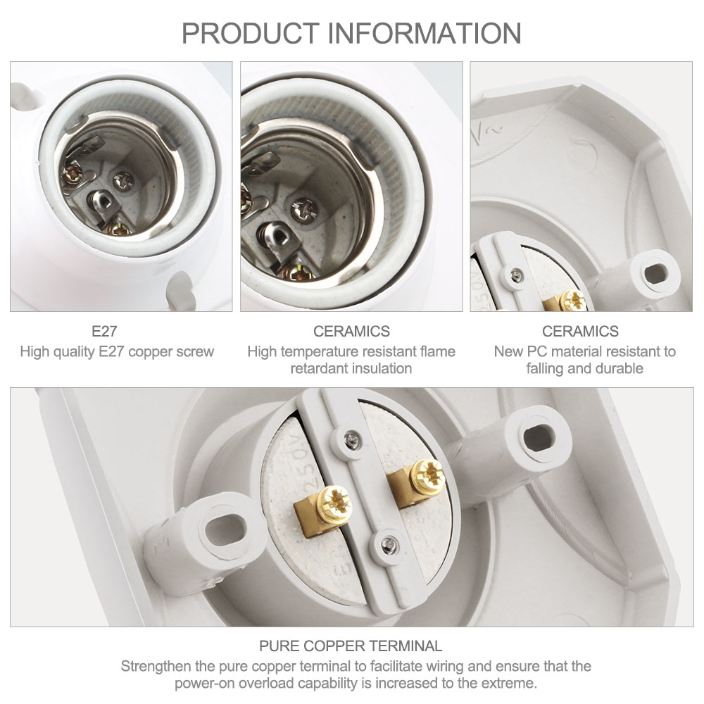 E27 Lamp Base Socket Lamp Holder Adapter Connector Round Screw For LED Light Bulb For Hallway Living Room White Lamp Holder