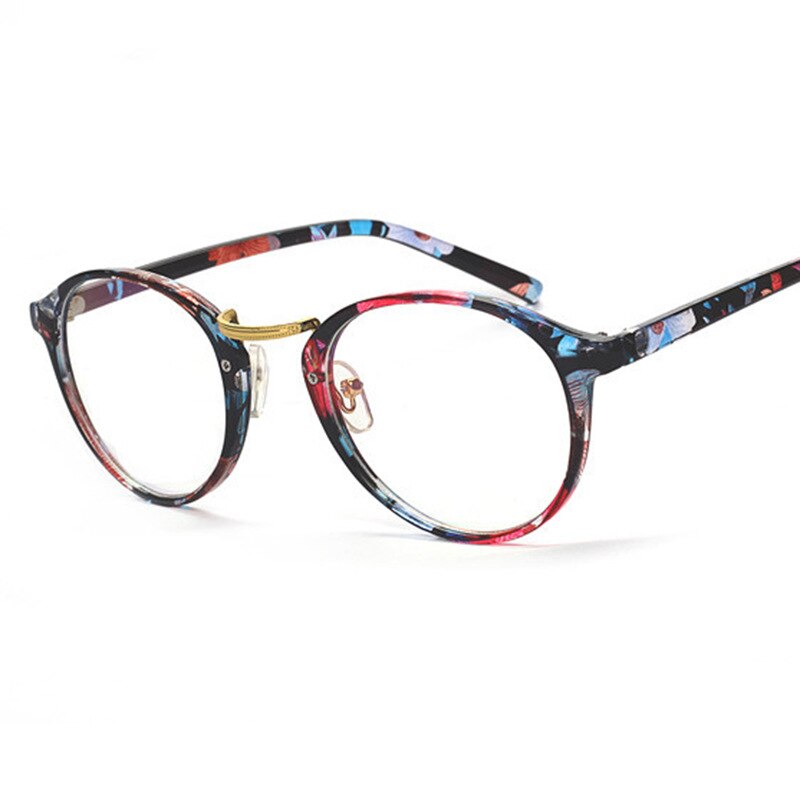 YOOSKE Transparent Round Glasses Clear Frame Women Spectacle Myopia glasses Men Eyeglasses Frame Nerd Optical Frames: flower