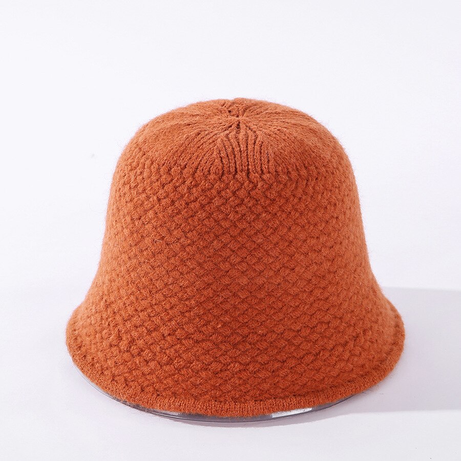 Cokk hue kvinders vinter uld strikke bøttehue vintage fiskerhue ensfarvet tyk varm vinterhue japan koreansk stil: Orange