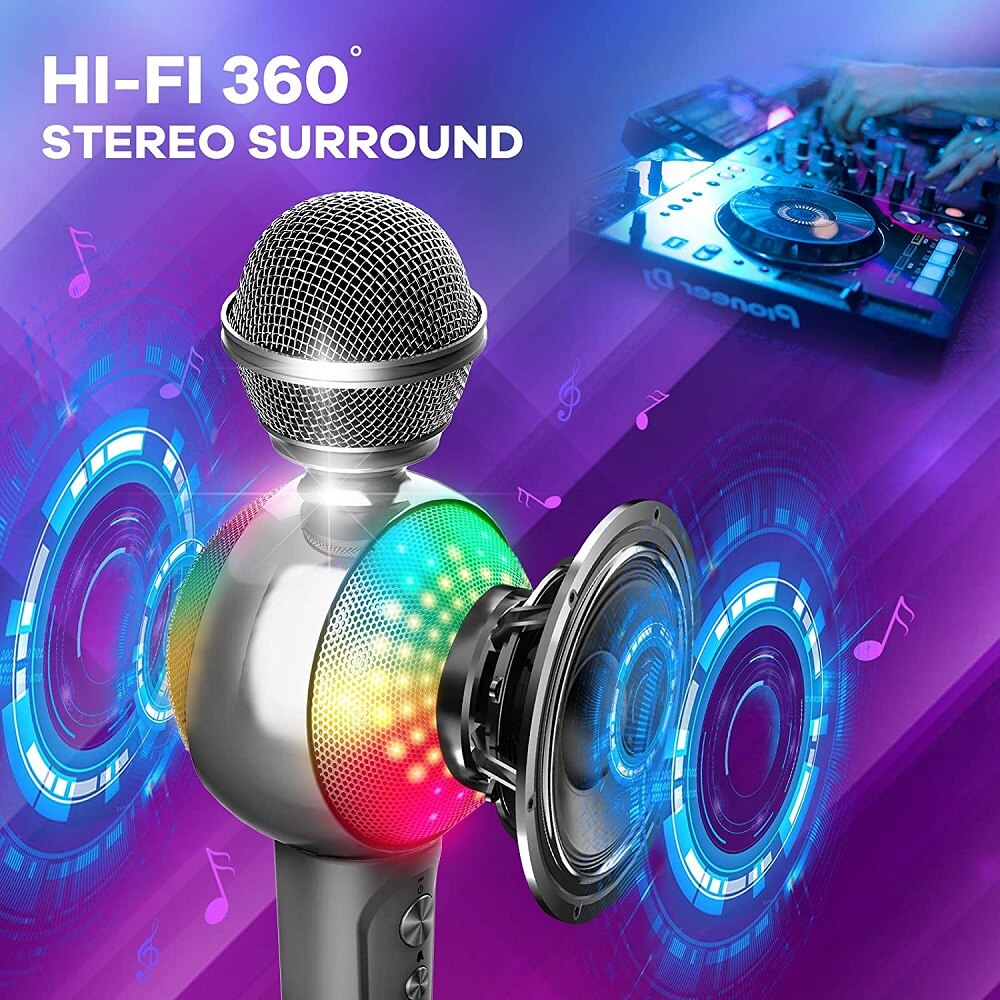 GOODAAA Bluetooth Karaoke Mikrofon für Telefon Drahtlose Tragbare Handheld Mic Lautsprecher mit LED-Licht Magie Sound Singen Maschine
