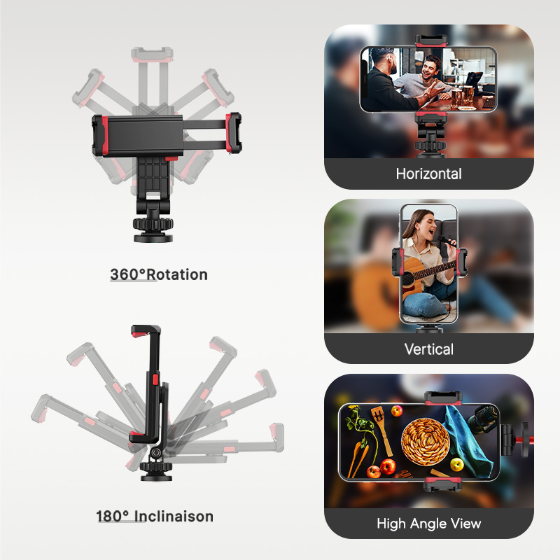 Ulanzi-ST-06S 360 ° suporte rotativo do telefone, montagem vertical do tripé do disparo com sapata fria, grampo do grampo do telefone, vídeo do Vlog