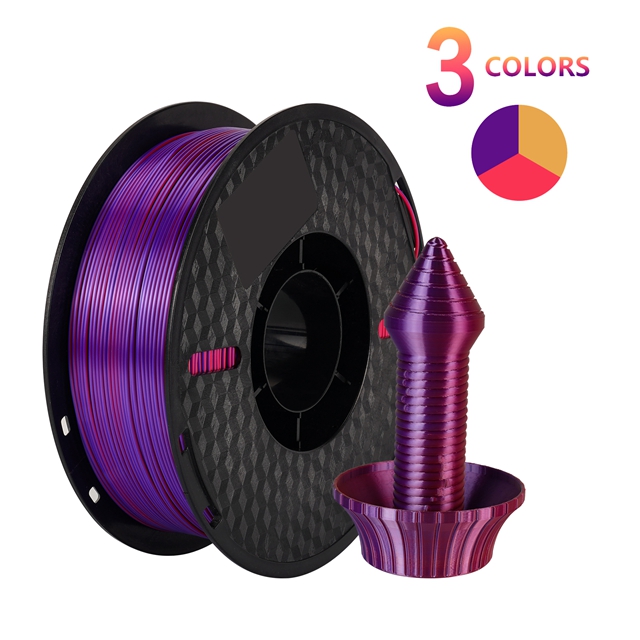 KINGROON-filamento de seda PLA de coextrusión tricolor, carrete de 1,75mm, 1KG (2,2 libras), plástico PLA de Triple color para impresora 3D y bolígrafo 3D
