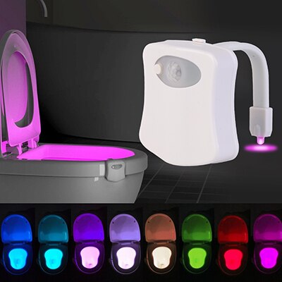 Smart bevægelsessensor toiletsæde natlys 8 farver vandtæt baggrundsbelysning til toiletskål førte luminaria lampe wc toiletlys: 8 farver