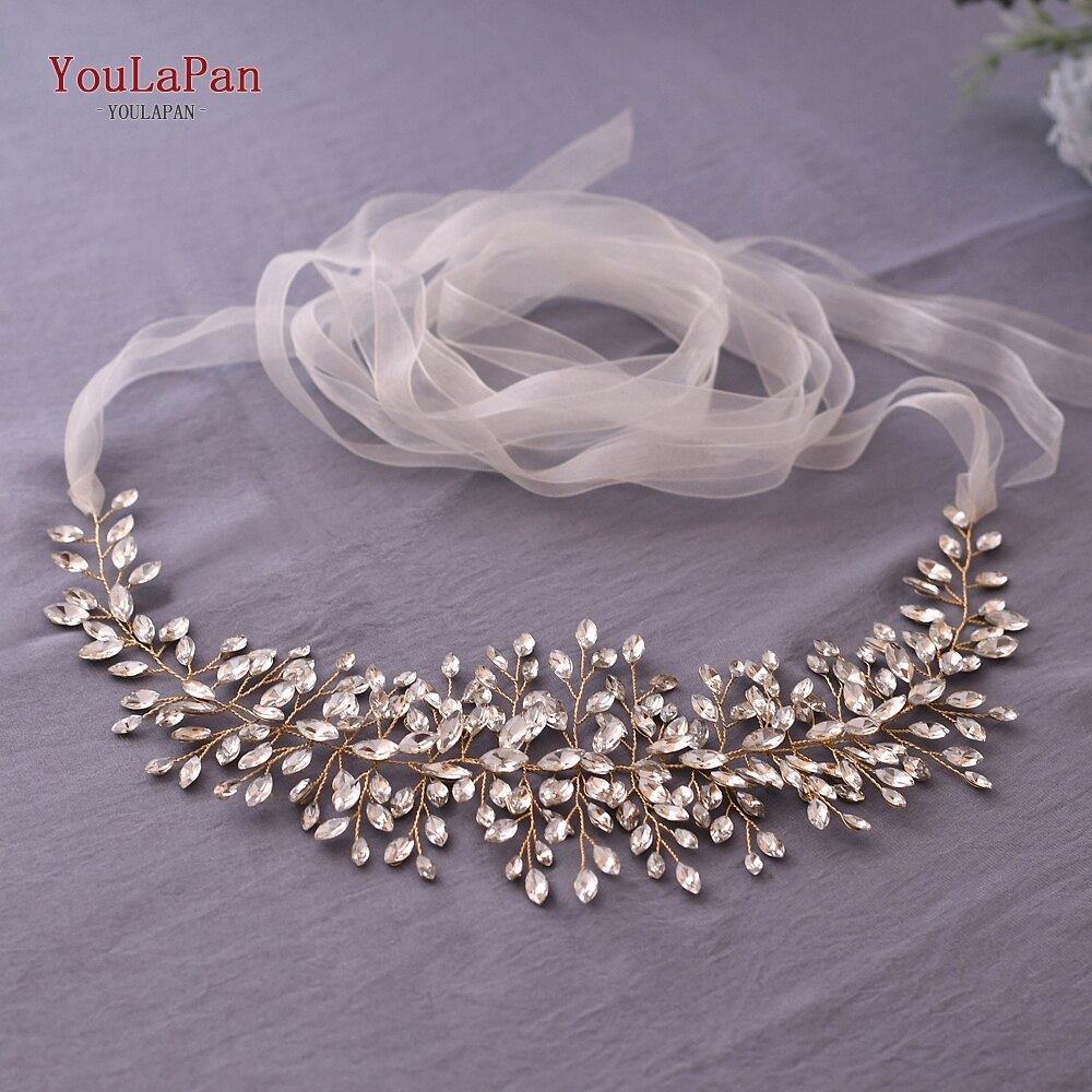 YouLaPan SH237-G złoty pas ślubny z kryształ górski moda koralik pas cienki szarfa pasek zachodnie pasy aplikacja ślubna szarfa pasek