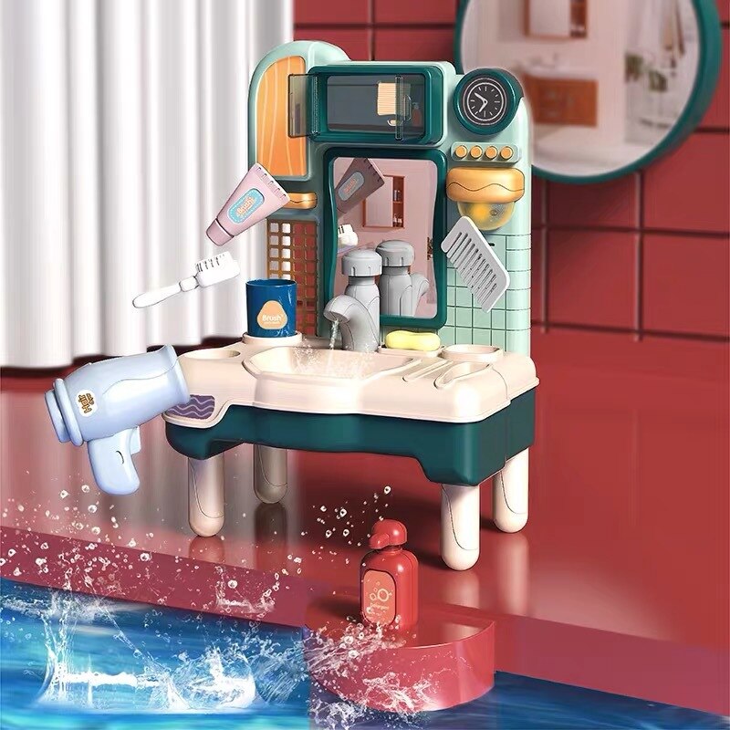 Kinderwastafelspeelgoed kan uit het water worden gedrukt. huissimulatie akoestisch-optische wastafelset simulatie keukenspeelgoed