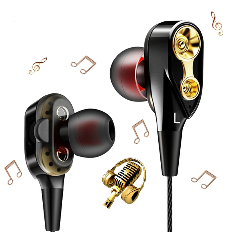 Auriculares estéreo 4D para música, audífonos de graves fuertes, HIFI, controlador Dual, deportivos, con cable de 3,5mm, con micrófono