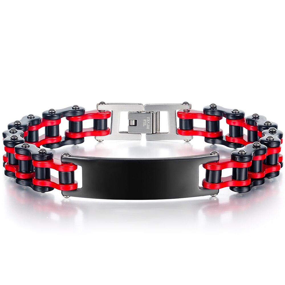 Motorcycle Chain Bracelet For Men Black Red Stainless Steel Bicycle Jewelry 9.05 Inches Rock And Roll Man Bracelets