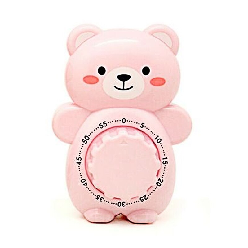 Four Colors Cute Bear Shape Mechanical Timer No Batteries Max 60 Minutes For Chef Cooking Baking Alarm Clock Stopwatch Gadgets: Pink