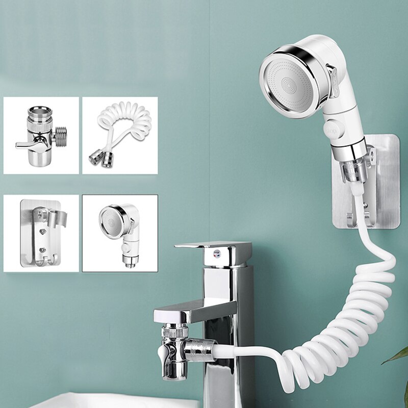 Faucet External Shower Set Including Diverter &amp; Holder Rack &amp; Retractable Hose Switchable Universal Tap Extender Sprayer MAZI888: C