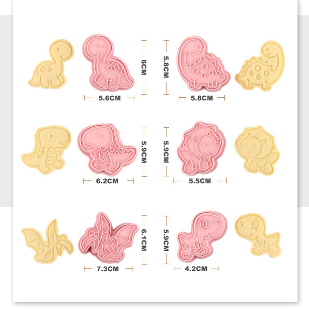 6 unids/set 3D de dibujos animados prensable bizcocho molde dinosaurio forma cortadores de galletas de plástico sello de cocina para hornear pasteles para hornear