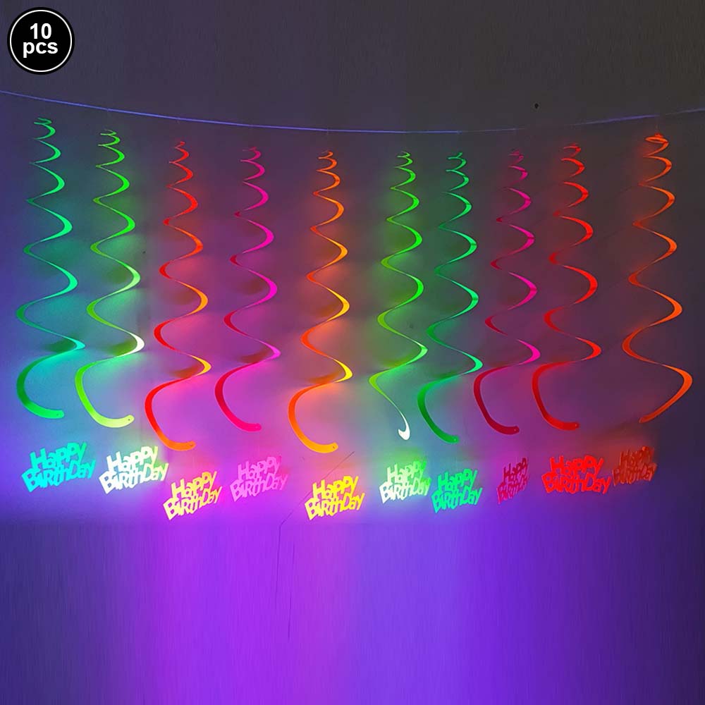 Decorações de bolo de festa de néon brilhante, banner de feliz aniversário, topper de bolo que brilha no uv, luz preta, suprimentos de festa reativos, aniversário de néon: Borgonha