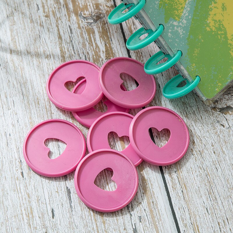 50 discos de encadernação do livro plástico dos pces, 35mm discos de expansão de discbound anéis da pasta do coração para diy notebooks planejadores material de escritório: rose Red