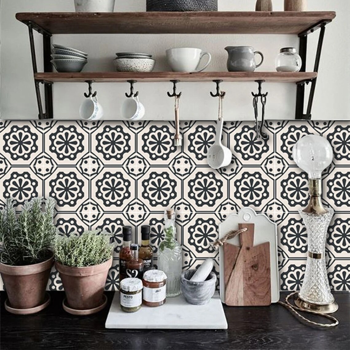 Retro Tiles Wall Stickers PVC Self Adhesive Waterproof Kitchen Backsplash Bathroom Stairs Wallpaper Art Mural Floor Tile