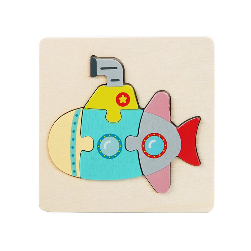 Kids Montessori Houten Speelgoed Cartoon Dier Verkeer 3D Puzzel Blokken Kid Leren Speelgoed Baby Kleurrijke Houten Onderwijs Speelgoed: submarine