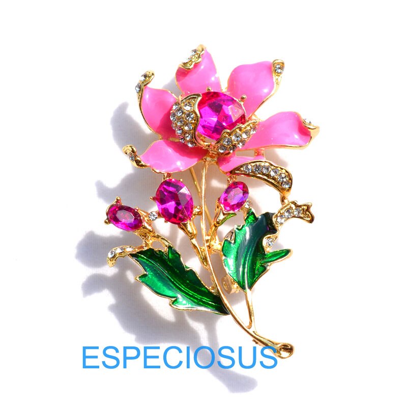 Elegante Pin Goud Kleur Vrouwen Paarse Kleur Bloem Strass Borst Pin Accessoires Sieraden Geschilderd Metalen Broche Kledingstukken: rose