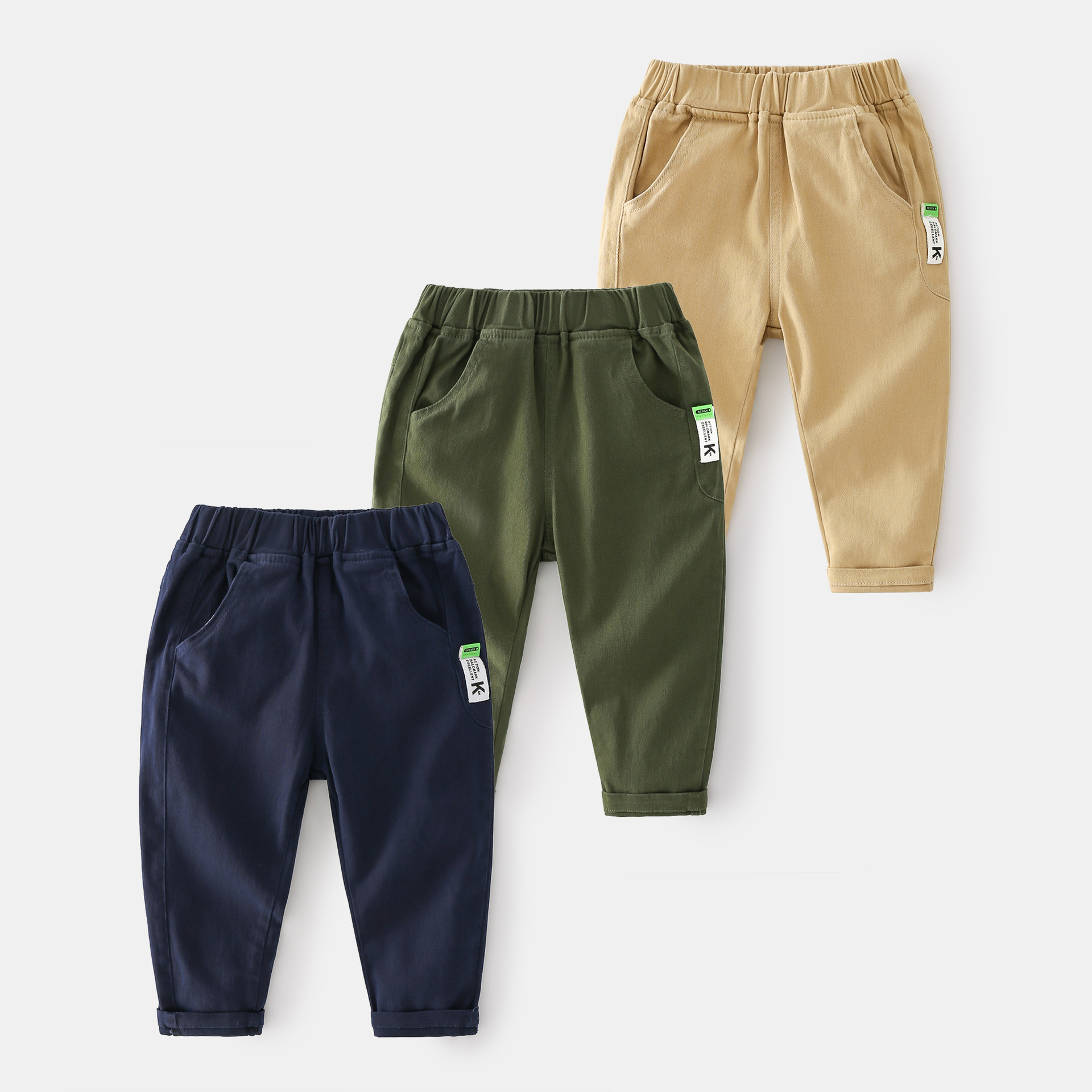 Calças cargo de algodão para meninos, calças da moda para crianças pequenas de algodão com elástico na cintura, roupas para crianças pequenas