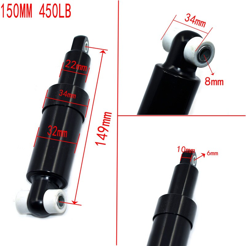 Two Wheeled Electric Scooter Rear Damper 150mm/2000LB and 150mm/450LB Shock Suspension with Aluminium Shell