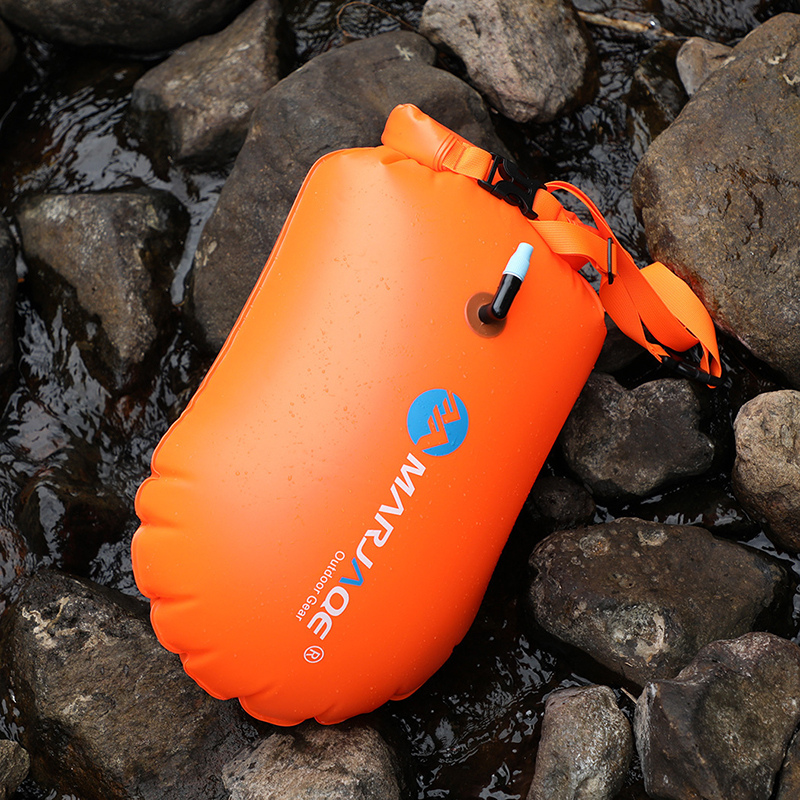 Portable 20L Safety Swimming Buoy Inflatable Lifeguard Float Dry Storage Tow Bag Wearable Waist Belt for Open Water Swimming