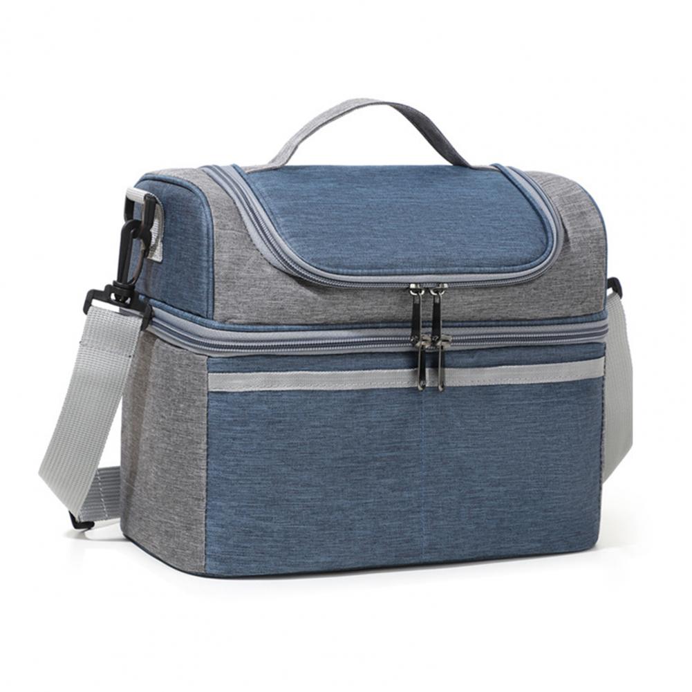 Insulated Lunch Bag Double Deck Lunch Cooler Bag Leakproof Meal Carrier Expandable Lunch Box Reusable Cooler Bag with Pocket: WHITE